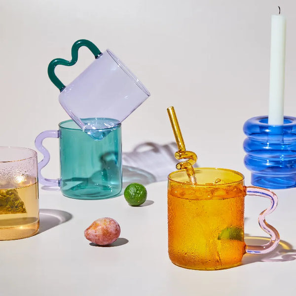 Colored Glass Cups With Straw