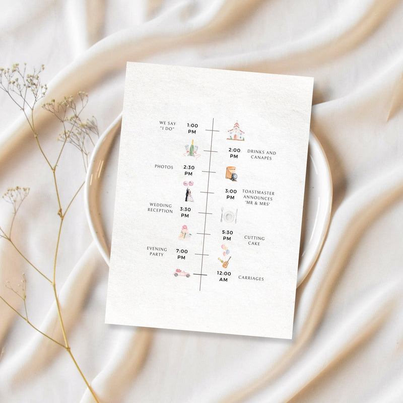 Elegant Wedding Day Timeline Card Template