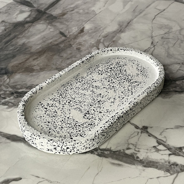 elevate places - home decor accessories - concrete tray - oval - black and white