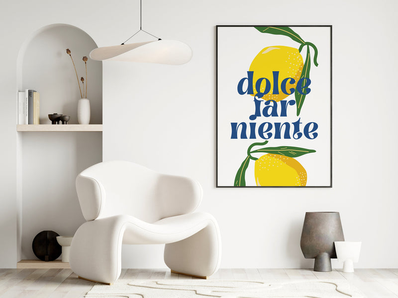 Il Dolce Far Niente Print, Italian Quote, Retro Lemon Art, Italy Travel Poster, Italian Language Saying, Yellow Italian Expression Art Print