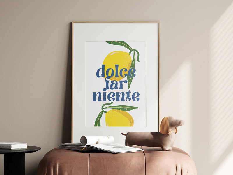 Il Dolce Far Niente Print, Italian Quote, Retro Lemon Art, Italy Travel Poster, Italian Language Saying, Yellow Italian Expression Art Print