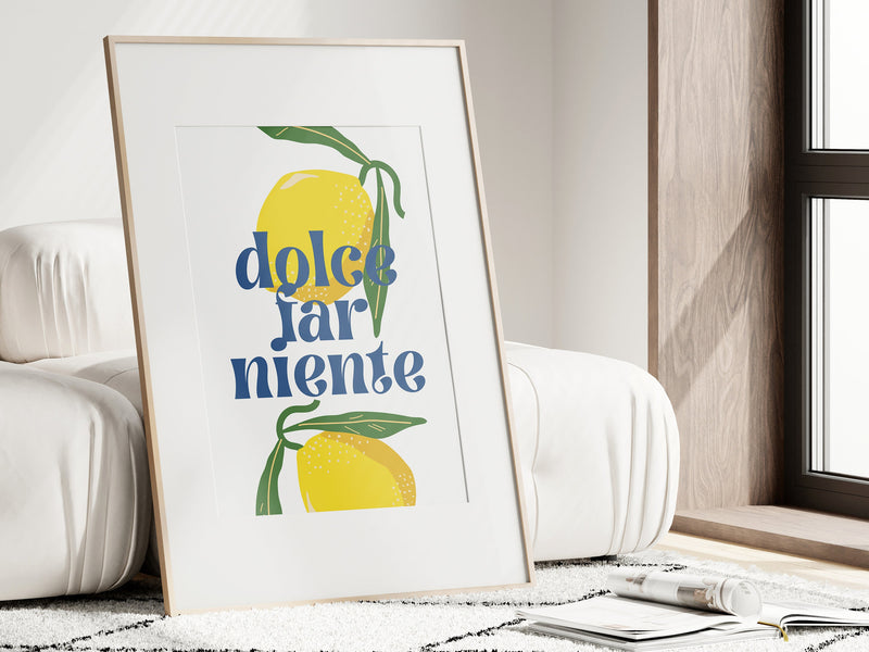 Il Dolce Far Niente Print, Italian Quote, Retro Lemon Art, Italy Travel Poster, Italian Language Saying, Yellow Italian Expression Art Print