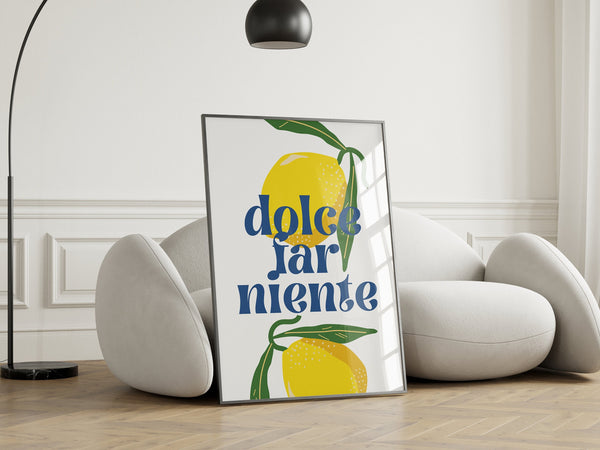 Il Dolce Far Niente Print, Italian Quote, Retro Lemon Art, Italy Travel Poster, Italian Language Saying, Yellow Italian Expression Art Print