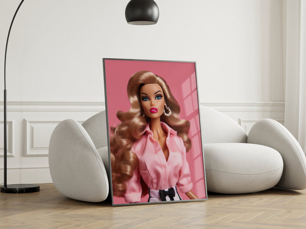 Trendy Barbie Art Print, Barbie Poster, Retro Barbie Print, Retro Doll Wall Print, Preppy Pink Wall Art, Dorm Room Decor, Modern Wall Art