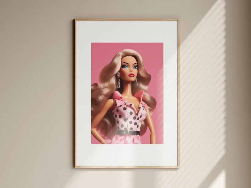 Trendy Barbie Art Print, Barbie Poster, Retro Barbie Print, Retro Doll Wall Print, Preppy Pink Wall Art, Dorm Room Decor, Modern Wall Art