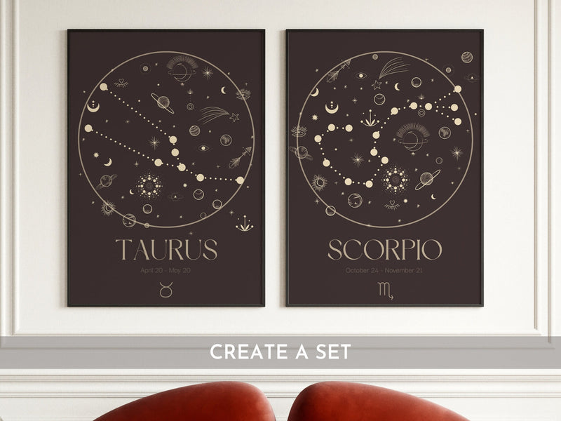 Star Sign Printable, Constellation Print, Astrology Poster, Instant Download Zodiac Print, Star Sign Quote Art, Zodiac Art Printable, Large