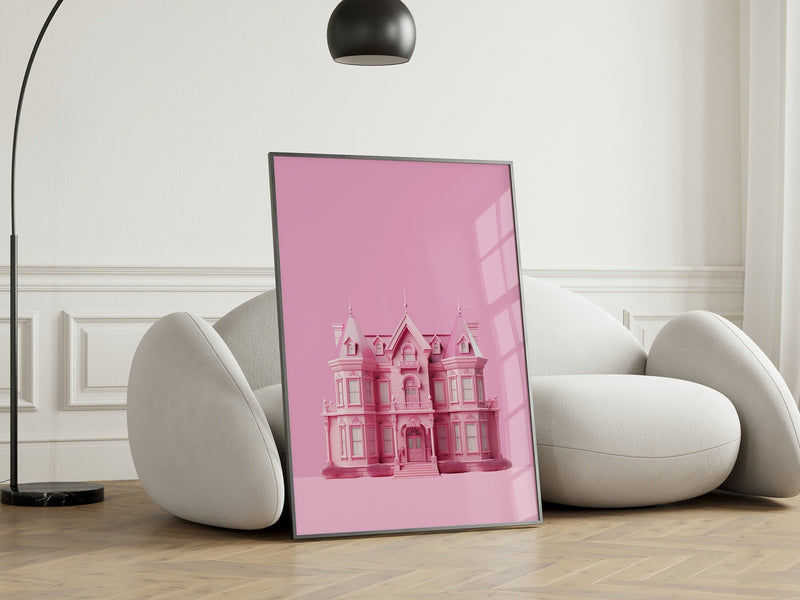 Barb Dream House Print, Retro Art Barb Poster, Wall Print Digital Download, Preppy Pink Print, Vintage Doll Art,Y2K Aesthetic, Girly Art