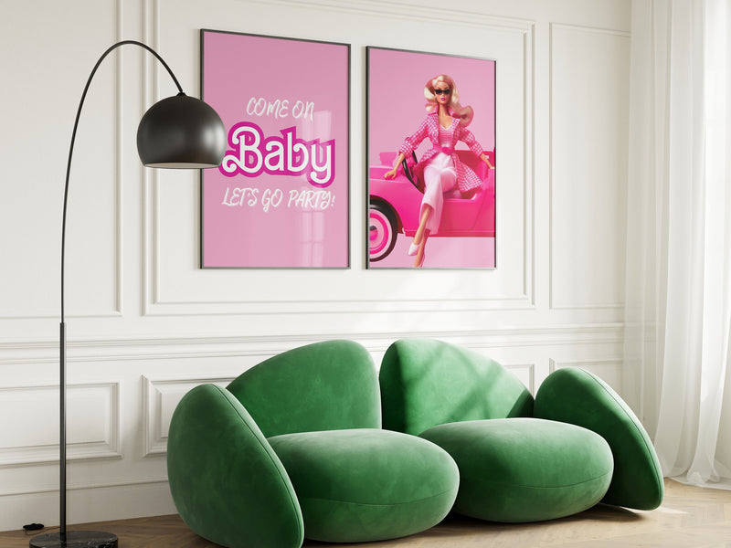 Come On Let&#39;s Go Party Pink Wall Art, Barbie Wall Art, Chic Barbie Typography, Barbie Room Decor, Pink Girls Bedroom, Retro Pink Room Decor