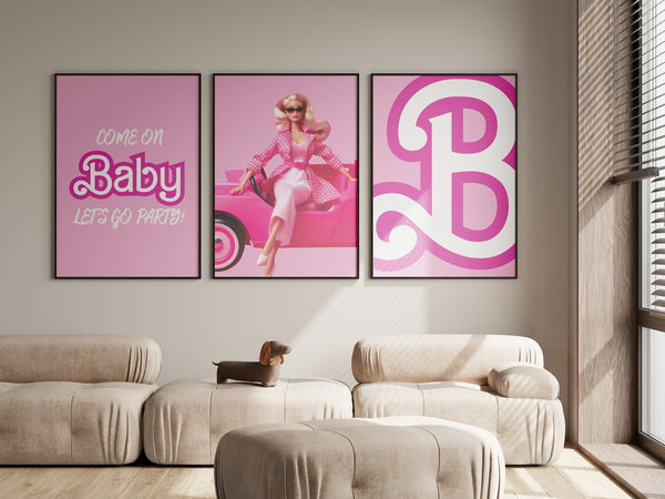 Come On Let's Go Party Pink Wall Art, Barb Wall Art, Chic Barb Typography, Doll Room Decor, Pink Girls Bedroom, Retro Pink Room Decor