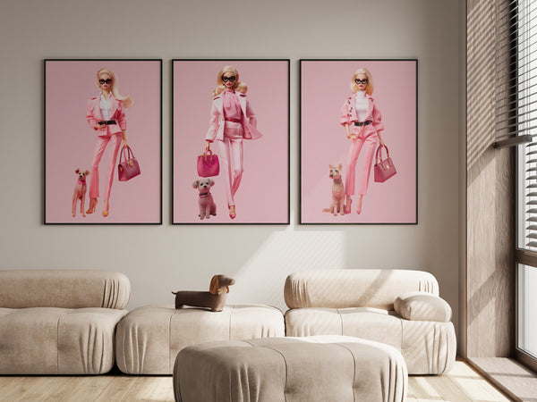 Fashion Barbie Dog Print, Dog Lover Poster, Wall Print Digital Download, Preppy Pink Print, Pink Fashion Wall Art, Dog Barbie Art Room Decor