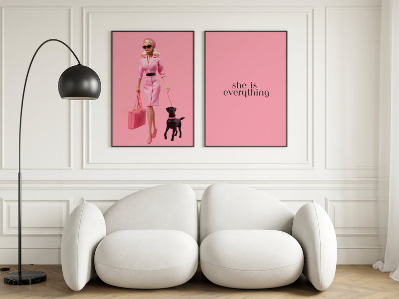 Fashion Barbie Dog Print, Dog Lover Poster, Wall Print Digital Download, Preppy Pink Print, Pink Fashion Wall Art, Dog Barbie Art Room Decor