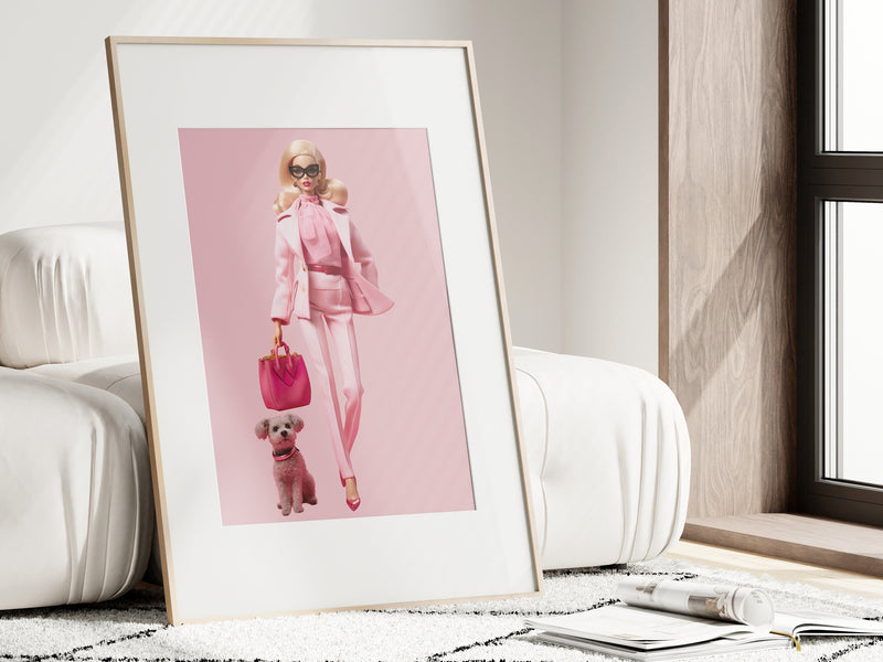 Barbie Dog Print, Retro Barbie Wall Art, Preppy Print, Fashion Print Room Decor, Barbie & Dog Poster, Fashion Poster, Fashion Lover Gift