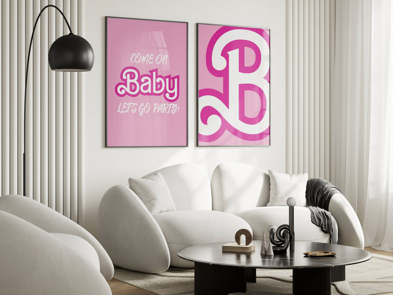 Come On Let&#39;s Go Party Pink Wall Art, Barbie Wall Art, Chic Barbie Typography, Barbie Room Decor, Pink Girls Bedroom, Retro Pink Room Decor