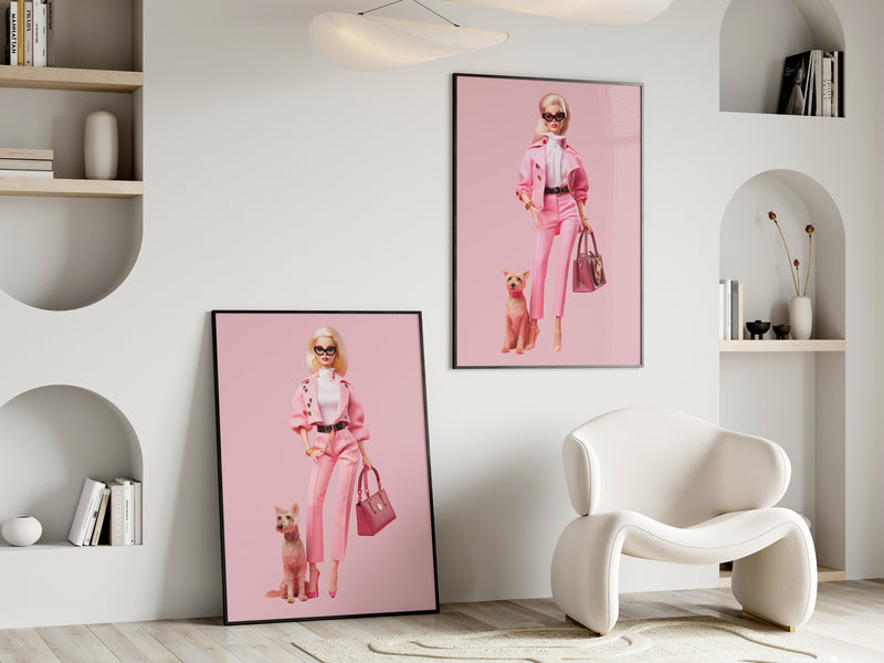 Fashion Barbie Dog Print, Dog Lover Poster, Wall Print Digital Download, Preppy Pink Print, Pink Fashion Wall Art, Dog Barbie Art Room Decor