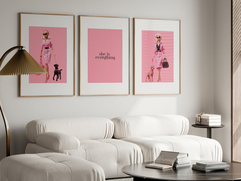 Fashion Barbie Dog Print, Dog Lover Poster, Wall Print Digital Download, Preppy Pink Print, Pink Fashion Wall Art, Dog Barbie Art Room Decor