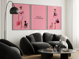 Fashion Barbie Dog Print, Dog Lover Poster, Wall Print Digital Download, Preppy Pink Print, Pink Fashion Wall Art, Dog Barbie Art Room Decor