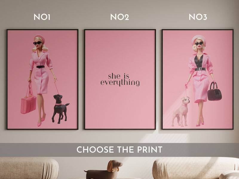 Fashion Barbie Dog Print, Dog Lover Poster, Wall Print Digital Download, Preppy Pink Print, Pink Fashion Wall Art, Dog Barbie Art Room Decor