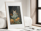 Halloween Ghost Dog Wall Art, Corgi Ghost Print, Dog Costume, Fall Home Decor, Fall Art Print, Halloween Art Print, Halloween Home Decor