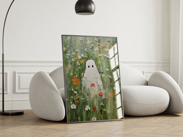 Ghost Painting Printable Art Print, Halloween Home Decor, Abstract Cute Ghost Oil Painting, Vintage Aesthetic, Dark Academia, Digital Print